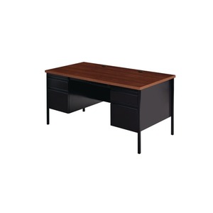 Alera 25954 Double Pedestal Steel <b>Desk</b> 60 In. X 30 In. X 29.5 In. Mocha/Black/Black Legs with Wooden Drawers - Product Image 2