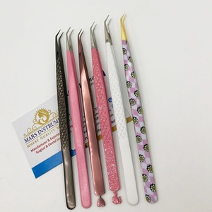 Pinzas de extensión de pestañas de acero inoxidable opacas negras personalizadas al por mayor, pinzas de pestañas con etiqueta privada, fibra de volumen de belleza - Product Image 5