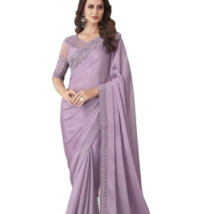 Dernier sari en soie lourde brodée de dentelle de créateur par FabZone - Product Image 1