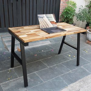 HBWD017 Escritorio de PC de Madera Maciza de Acacia de 120x60cm, Diseño Simple, Patas de Hierro, Plegable y Portátil para Hotel, Hogar u Oficina, Requiere Ensamblaje - Product Image 4