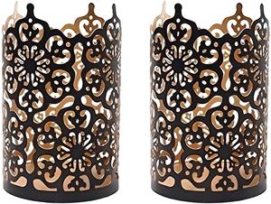 Porte-bougie en métal blanc avec découpes en cuivre |   Jars à bougies décoratifs en dentelle pour la décoration de la maison, de l'hôtel et des restaurants - Product Image 4