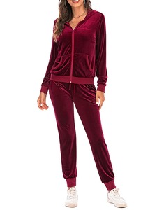 Conjunto de pantalones con capucha y cremallera de terciopelo de Color sólido Vintage para mujer, ropa deportiva para correr de invierno, características de talla grande - Product Image 6
