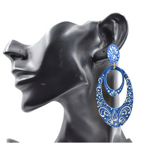 Haute qualité Designer boucle d'oreille bijoux peinture à la main bleu Pottary Design doré mat finition boucle d'oreille pour femmes et filles - Product Image 1