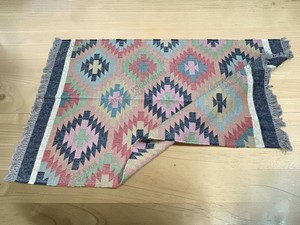 Alfombra de área de tejido plano con patrón geométrico, rectangular, estilo bohemio, de lana y acrílico, reversible, para sala de estar, con reverso de yute de pelo fino - Product Image 2