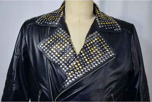 2025 Custom Soft Leather <b>Jackets</b> Punk Studded on Collar Leather <b>Jacket</b> <b>Black</b> Biker Rock Fashion <b>Jacket</b> for Men's - Product Image 5