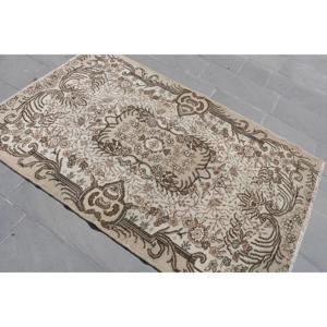 พรมตุรกีวินเทจขนาด 4x6.4 ฟุต, พรมปูพื้น, พรมขนสัตว์สีน้ำตาล - Product Image 2