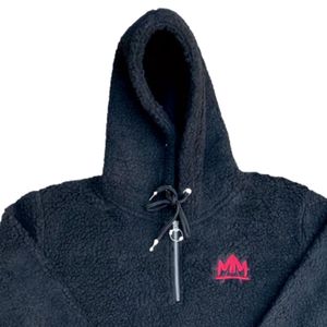 Sweat à capuche unisexe noir en sherpa, demi-zip, polaire, avec poche kangourou, chaud, décontracté, streetwear - Product Image 2