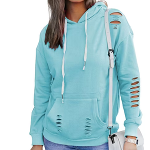 Sudadera con capucha con agujero rasgado de diseño de moda para mujer cómoda multicolor con etiqueta personalizada accesorio de temporada de invierno - Product Image 2