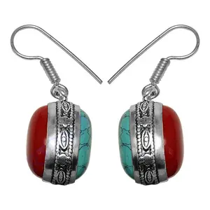 Women's Fashion <b>Drop</b> <b>Earrings</b> with Silver <b>Red</b> Coral Turquoise Elegant Jewelry Design - Product Image 3