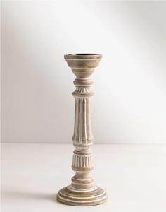 Portavelas de Pilar de Madera de Mango Hecho a Mano, Ecológico, Blanco Antiguo, Clásico y Tradicional - Product Image 3