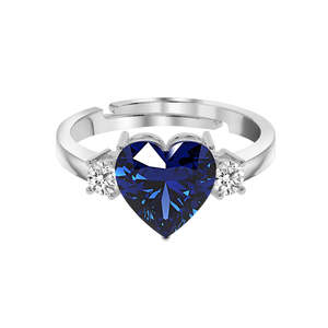 NOVAMART Fine 925 Sterling Silver Royal Blue Heart <b>Ring</b> <b>Adjustable</b> Band Rhodium Plated Romantic for Swiss Zirconia Gift Women Gi - Product Image 1