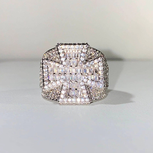 Baguette ตัด GRA ได้รับการรับรอง VVS Moissanite เพชร925แหวนดีไซน์ไขว้เงินสเตอร์ลิงสำหรับผู้ชายขายส่ง - Product Image 1