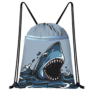 Cartoon Shark Print Drawstring Backpack <b>Storage</b> <b>Bag</b> with <b>Zipper</b> Closure EVA Material Polyester Lining Wholesale - Product Image 3