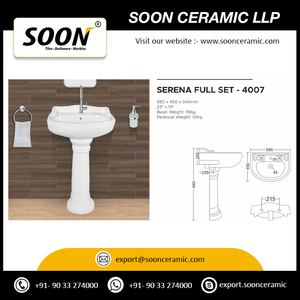Lavabo Semipedestal de Diseño Moderno y Lujoso con Set de Lavamanos, Acabado Pulido en Piedra Travertino, Cerámica Sanitaria de Alta Calidad - Product Image 6