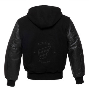 Personalized Men's <b>Jacket</b> Wool Body and Leather Arms Customized <b>Red</b> Hooded Varsity <b>Jacket</b> First Row Varsity Lettermen <b>Jacket</b> - Product Image 4
