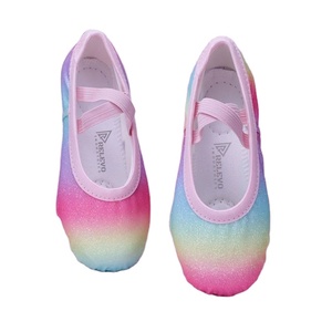 Chaussons de danse personnalisés en toile souple avec paillettes arc-en-ciel pour filles, à bride élastique, légers et flexibles, pour la pratique de la danse, en gros - Product Image 4