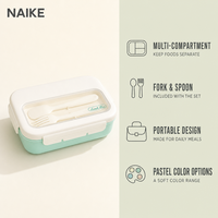 Boîte à lunch en fibre de blé avec plateau à ustensiles intégré, couvercle à fermeture à pression, récipient portable pour préparation de repas, pour le bureau, l'école, les voyages et les dîners