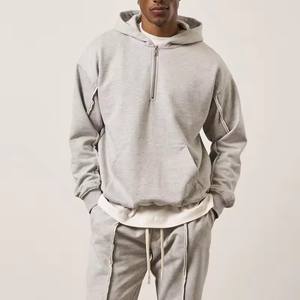 OEM nueva fábrica al por mayor hombres cuarto de cremallera de gran tamaño de lujo con capucha gimnasio ropa atlética de peso pesado de algodón Sudadera con capucha deportiva - Product Image 2