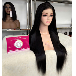 วิกผม360ลูกไม้แบบเต็ม HD สีธรรมชาติผมแท้แบบใสด้านหน้าผมตรงทรงกระดูกเวียดนามสีดำ - Product Image 2