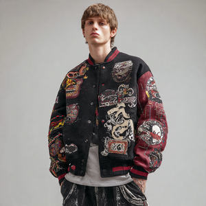 Chaqueta Varsity de Invierno para Hombre, Estilo Urbano, Holgada, Cortavientos, Transpirable, con Mangas de Lana y Logotipo Frontal - Product Image 4