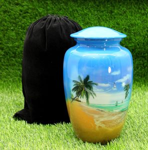 Metal Cremation Urn <b>Memorial</b> Jar Pot Container Medium Size Urn for Funeral Ashes Burial Wave Printed Metal Urn Multicolor - Product Image 3