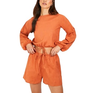 Conjuntos de Shorts Ecológicos Personalizados para Mujer, Tela de Spandex/Poliéster, Ropa Casual de Verano, Conjunto de 2 Piezas, Shorts Sólidos, Estilo Urbano - Product Image 1