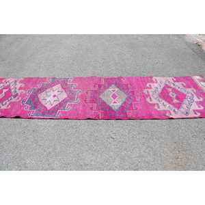 Turkish Vintage <b>Rug</b>, <b>Runner</b> 2.8x11 ft (84x334 cm) <b>Rug</b>, Pink Floral Wool <b>Rug</b> - Product Image 3
