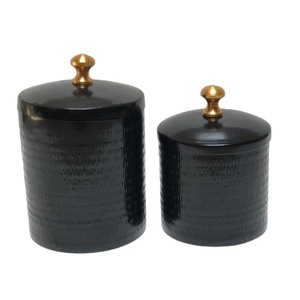 Luxury Metal Candle <b>Jars</b> With Lids <b>Empty</b> Iron Black Candle Vessel for Candle Making for Holidays - Product Image 1