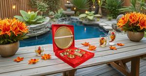 Vajilla o vajilla tradicional india de 9 piezas, juego de cena duradero Thali, cuencos, cuchara de vidrio, chapado en latón - Product Image 6