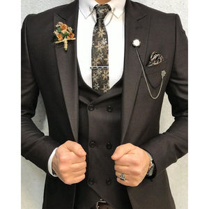 Última llegada diseñador botón pelado elegante gris a rayas traje de hombre de doble botonadura boda Blazer trajes de graduación 3 piezas hombres - Product Image 6