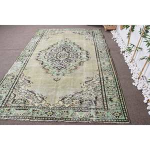 Alfombra turca Vintage, diseño clásico de retales verde y negro, 6,1x9,7 pies, respaldo de látex de lana hecho a mano, estilo Rectangular, para la vida - Product Image 4