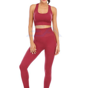 Conjunto de Yoga para Mujer de Alta Calidad, Personalizado, Frente Sólido, Cintura Elástica, Transpirable, Ecológico, 2 Piezas, Precio Bajo - Product Image 6