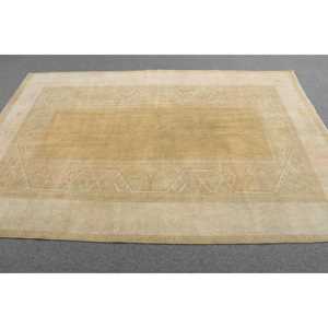 พรมตุรกีขนาด 5x7.7 ฟุต สีเบจ ลายอิคัต วินเทจ ทำจากขนสัตว์ - Product Image 3