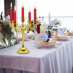 Candélabre en laiton doré, porte-bougie décoratif en laiton pour table à manger et décoration intérieure - Product Image 3