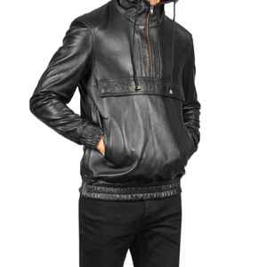 เสื้อฮู้ดดี้คอตั้งหนังแท้คุณภาพสูง 100% สำหรับฤดูหนาว แบบยูนิเซ็กซ์ / เสื้อฮู้ดดี้พิมพ์ลายดิจิทัลสีพื้น - Product Image 1