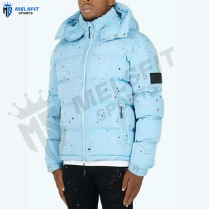 <b>Men's</b> Custom Front Letter Hooded Puffer Jacket Waterproof Breathable Stand Collar Custom Logo OEM Design Polyester - Product Image 6