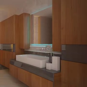 Conjunto de Muebles de Baño de Cuarzo de Diseño Moderno y Lujoso Enbl, Espejo de Pared Pequeño de Madera, Tablero de Melamina con Aspecto de Mármol de PVC - Product Image 3