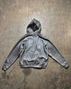 Sudadera con Capucha Personalizada OEM, Hombros Caídos, 420 GSM, Algodón, Bordado Desgastado, Corte Cuadrado, Estilo Vintage, Lavado Desgastado, Cierre de Cremallera, para Hombre, Alta Calidad - Product Image 2