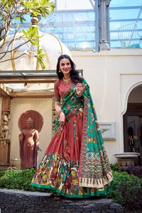 Lujo étnico Tussar seda Lehenga Choli conjunto estilo Bollywood Floral borla Can-Can Foil Print trabajo para fiestas de invierno y verano - Product Image 6