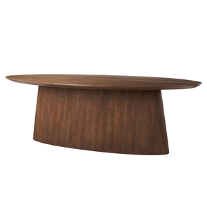 Nouvelle tendance, table de salle à manger nordique en bois de manguier massif, design cannelé ondulé, base en bois, forme ovale, plateau en manguier, finition brun riche - Product Image 1