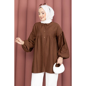 เสื้อคลุมทรงหลวมสไตล์วินเทจเรโทร แขนทรงบอลลูน ผ้าลินิน 100%  สำหรับใส่ทำงานหรือใส่ลำลองในฤดูใบไม้ร่วงและฤดูใบไม้ผลิ มีไซส์ XS ถึง XL สีน้ำตาล - Product Image 2