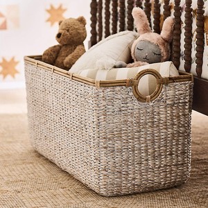 Rectangular White <b>Wicker</b> <b>Large</b> Toy Storage <b>Basket</b> with Rattan Handles, Multifunction Eco-friendly Storage Container OEM ODM - Product Image 5