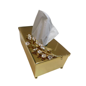 Handcrafted Premium Modern Rectangle Shape Gold Metal Eco-friendly Tissue <b>Storage</b> <b>Box</b> Exclusive Quality <b>Floral</b> Accent Hotel - Product Image 3