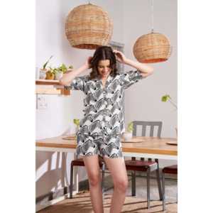 Conjunto de Shorts de Verano Casual de 2 Piezas para Mujer Zippy Zebra, Transpirable, Cuello en V, Tela Cambric 60X60 para Uso Diario - Product Image 2