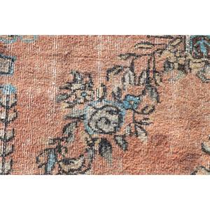 3.1x3.1 ft Rug, Vintage Turkish Rug, <b>Brown</b> Blue Animal Print <b>Wool</b> Rug - Product Image 5
