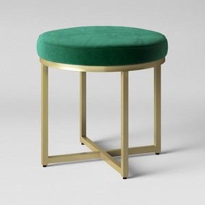 Taburete de base cruzada de tubo de hierro de Metal de terciopelo moderno de alta calidad de Compassion Collection para dormitorio, sala de estar, Hotel, uso al aire libre - Product Image 1