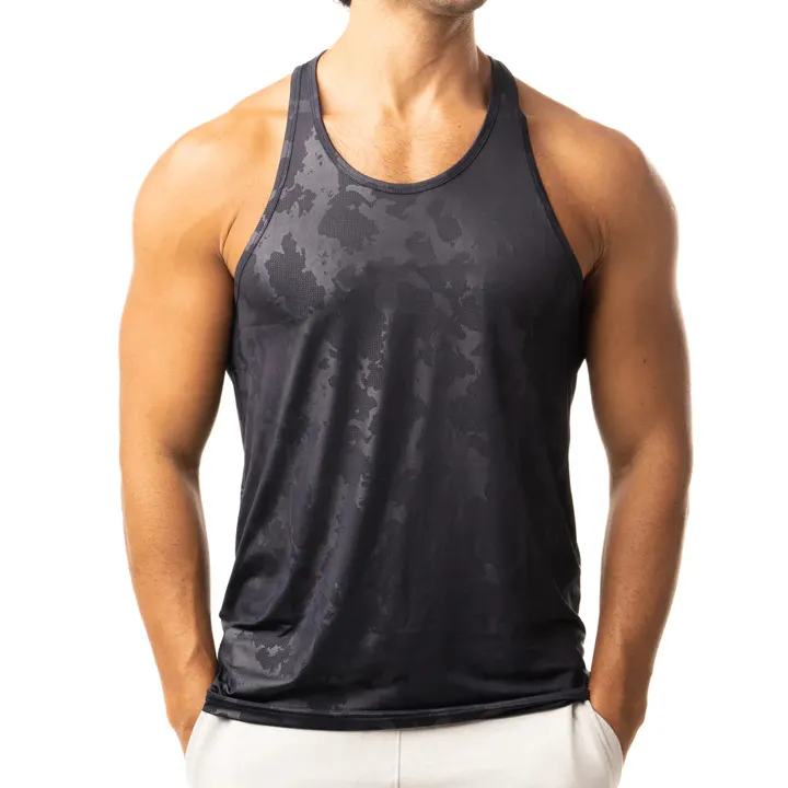 Sıcak satış özel yaz kolsuz kas gömlek 100% Polyester çabuk kuruyan tekli erkek kas spor Tank Tops