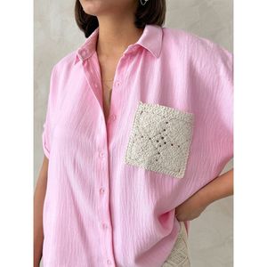 <b>Applique</b> Pocketed Linen Wholesale Shirts - [object Object] - Product Image 4