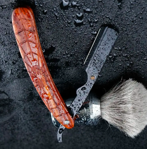 Rasoir droit à manche en bois incurvé pour utilisation en salon facial Caractéristique de sécurité jetable Motif d'araignée Poudre de conception pliante - Product Image 2