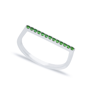 <b>Emerald</b> CZ Stone Basic Bar Design Beaded Band <b>Ring</b> Turkish Handcrafted 925 <b>Silver</b> Jewelry Wholesale Fine Jewellery - Product Image 3